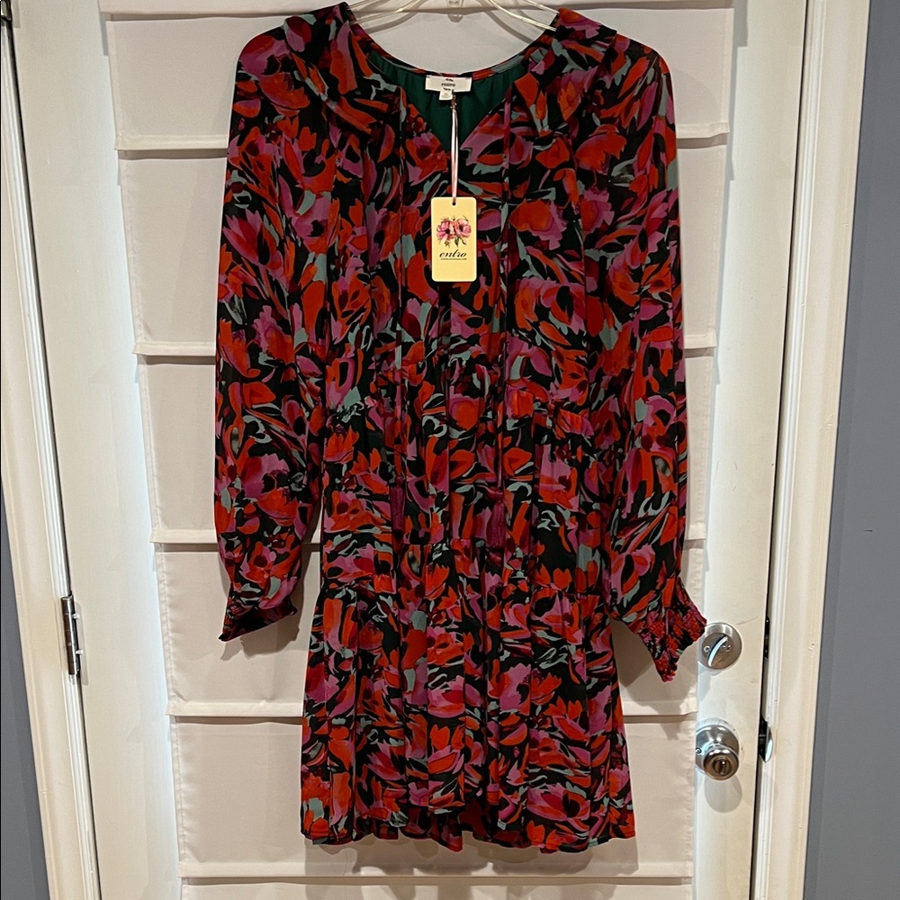 Entro Red and Black Floral Long Sleeve Dress